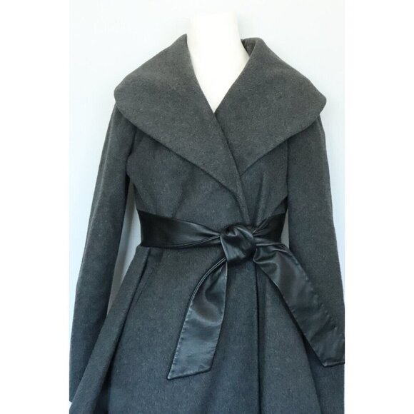 Guess by Marciano Women's Size XS Gray Coat Shawl Collar Belted Wrap Wool Jacket - Picture 3 of 12